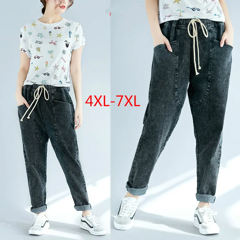 Новые женские джинсы с эластичной резинкой на талии и шнурком размера плюс