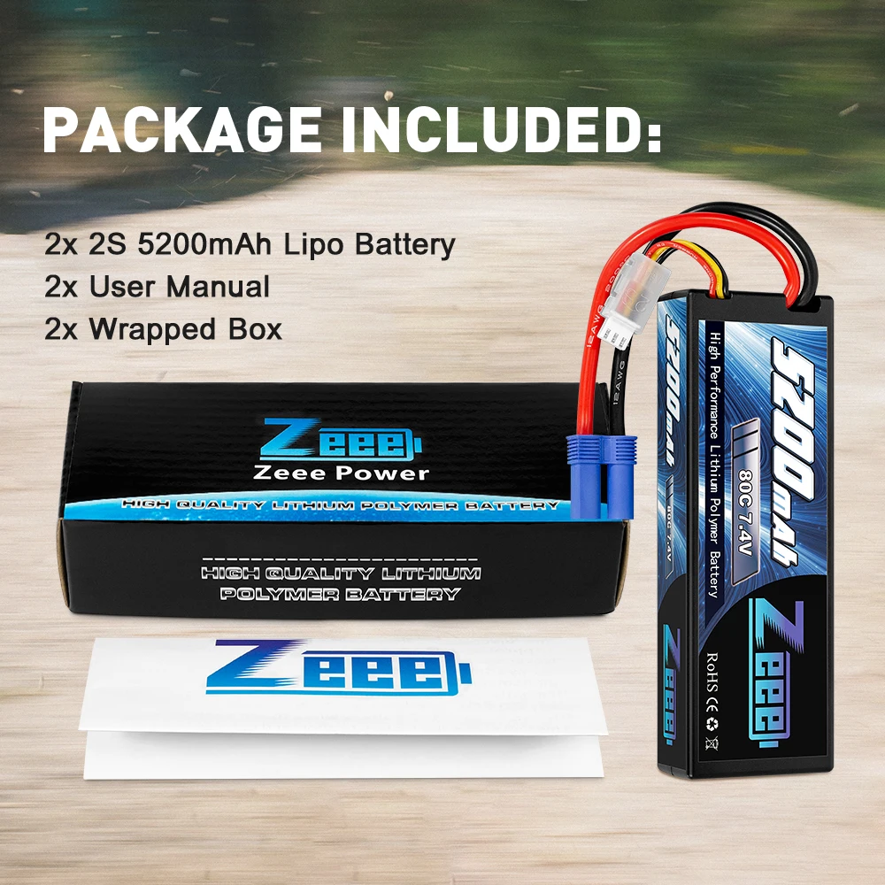 2units Zeee 2S Lipo Battery 7.4V 5200mAh 80C Hard Case Battery with EC5 Plug for 1/8 1/10 RC Vehicles Car Buggy Truggy Airplane images - 6