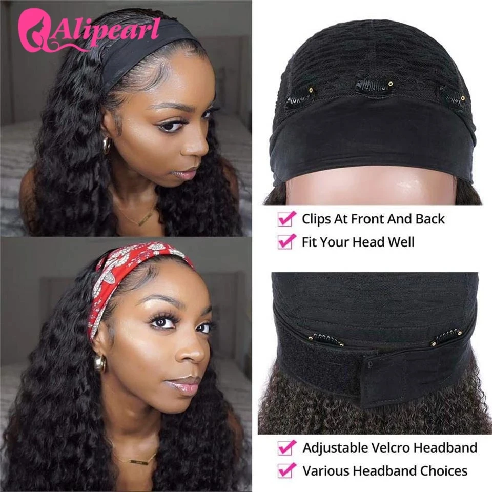 AliPearl Короткие вьющиеся человеческие волосы парик повязка на голову Боб для