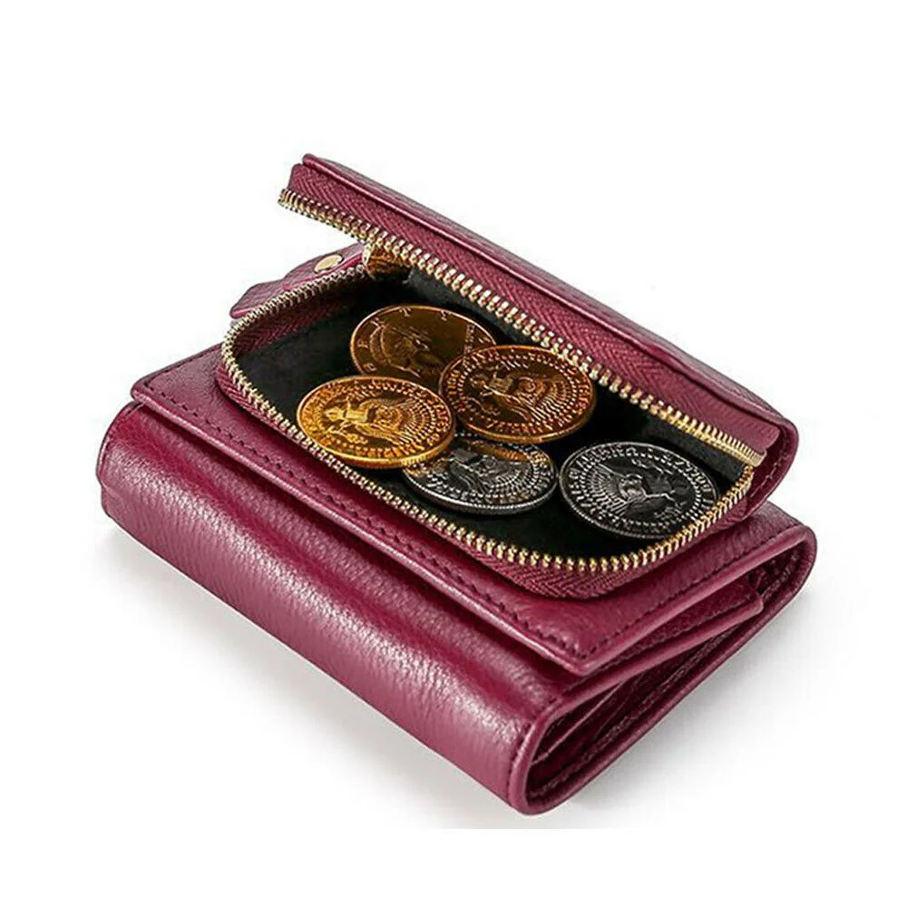 

2021 New Fashion Real Leather Female Wallet RFID First Layer Cowhide Tri-fold Wallet Coin Purse for women