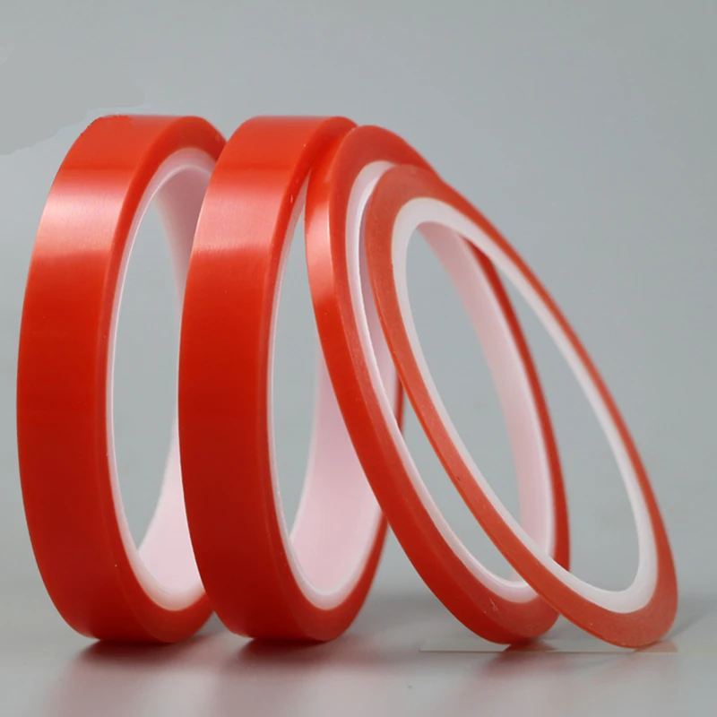 2 рулона 1 мм ~ 5 * м прочная ПЭТ клейкая пленка красная прозрачная двусторонняя