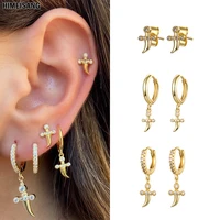 fashion cross stud hoop earrings women man cz zircon circle drop earring girls ear ring christmas gift jewelry pendientes mujer