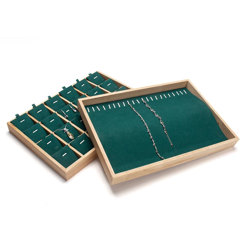 New Green Wedding Ring Jewelry Display Trays Wooden Edged Female Jewellery Earring Necklace Bracelet Showing Plate For Counter