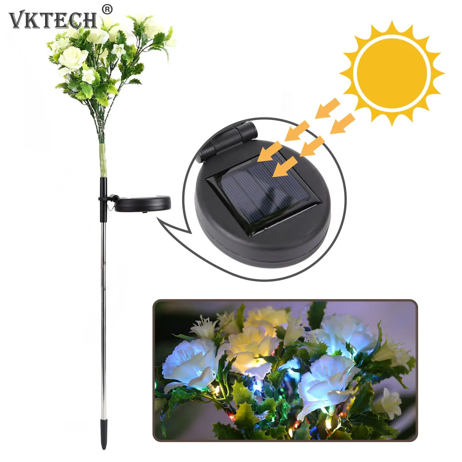 

Solar Carnation Lantern Led Rose Flower Colorful Lights Garden Yard Decor Waterproof Outdoor Landscape Lawn Lamp For Patio Yard