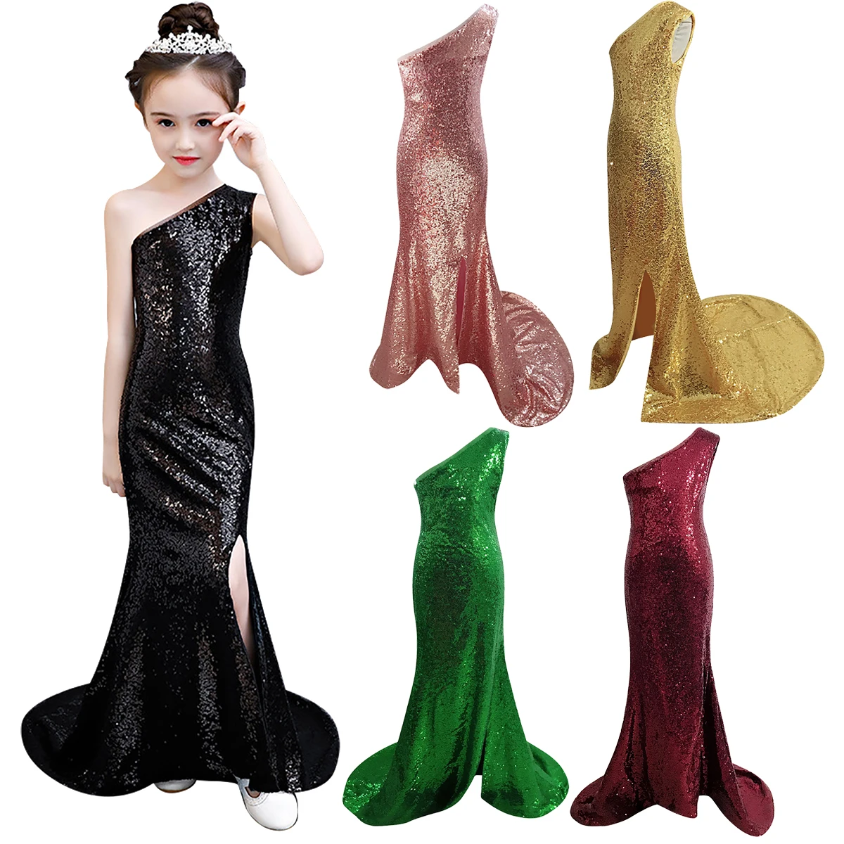 Платье с блестками и юбкой-годе для девочек-подростков винтажное благородное