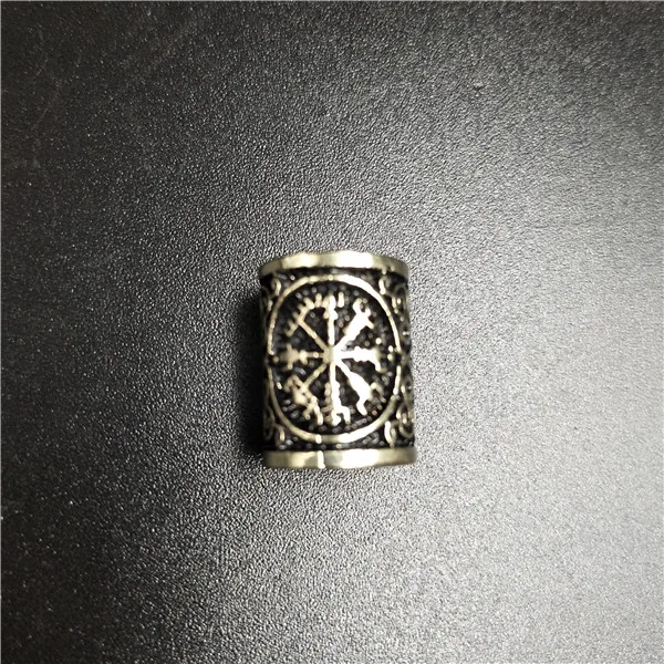 Antique bronze 5 Руна викингов волосы борода Валькнут Vegvisir компас Снежинка кельты Узел Троицы талисманы для бороды большое отверстие бисера браслет с рунами DIY - Цвет: Antique bronze 5