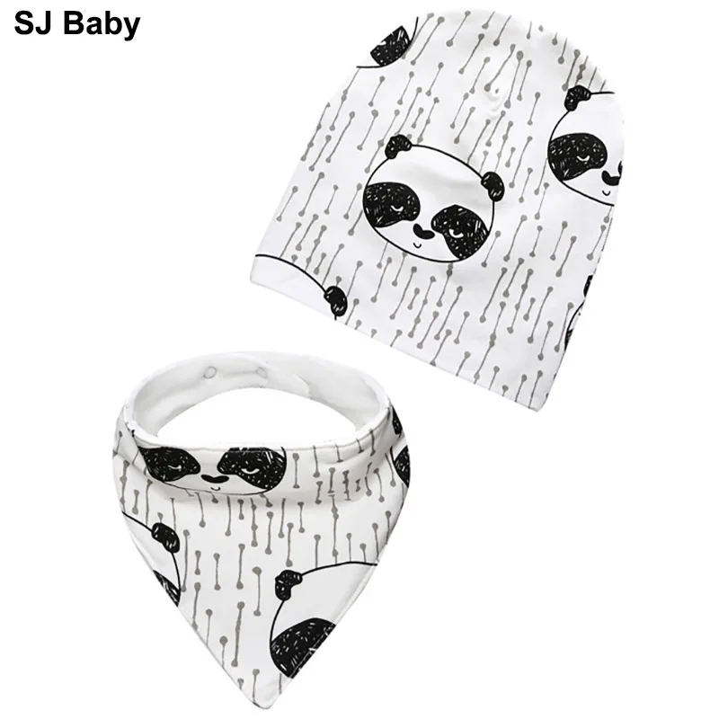 Baby Cotton Bibs Bandana With Hats Caps Infant Boys Girls Beanie Print Toddler Hat Cap Bib 2 Pieces Accessories | Детская одежда и