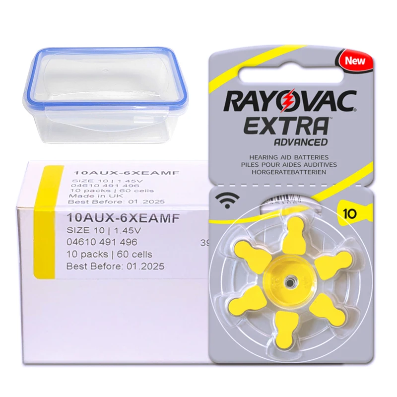

60 x Rayovac extra Hearing Aid Batteries 10 A10 P10 PR70 UK Zinc Air Battery 1.45V for cic In Canal Hearing Aids Amplifiers