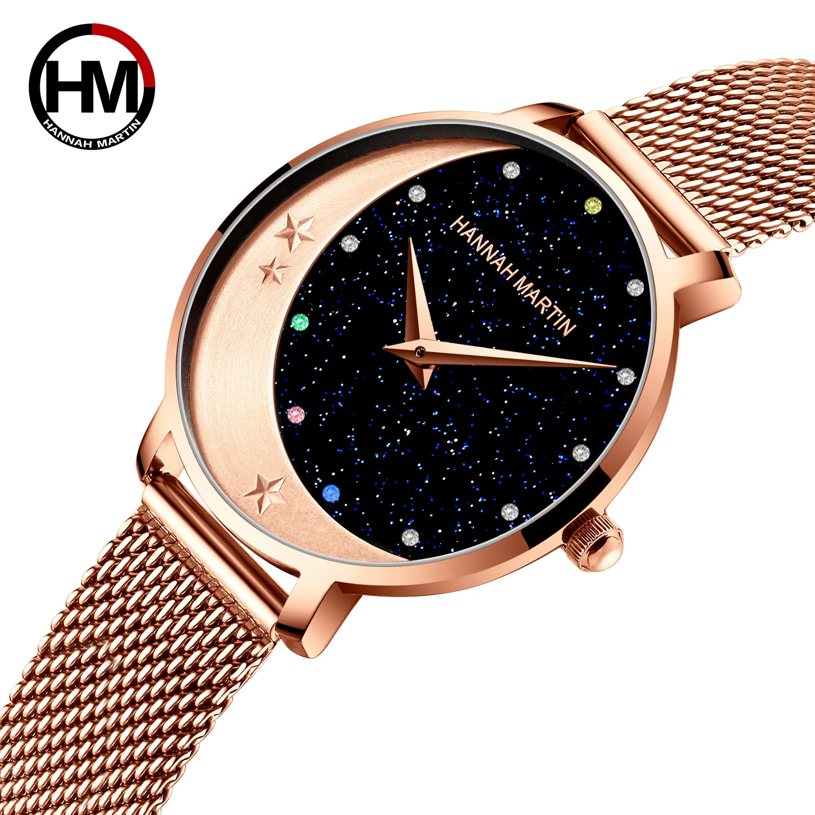 Japan Quartz Movement High Quality Hannah Martin Women Stainless Steel Mesh Rose Gold Waterproof Ladies Watch Dropshipping