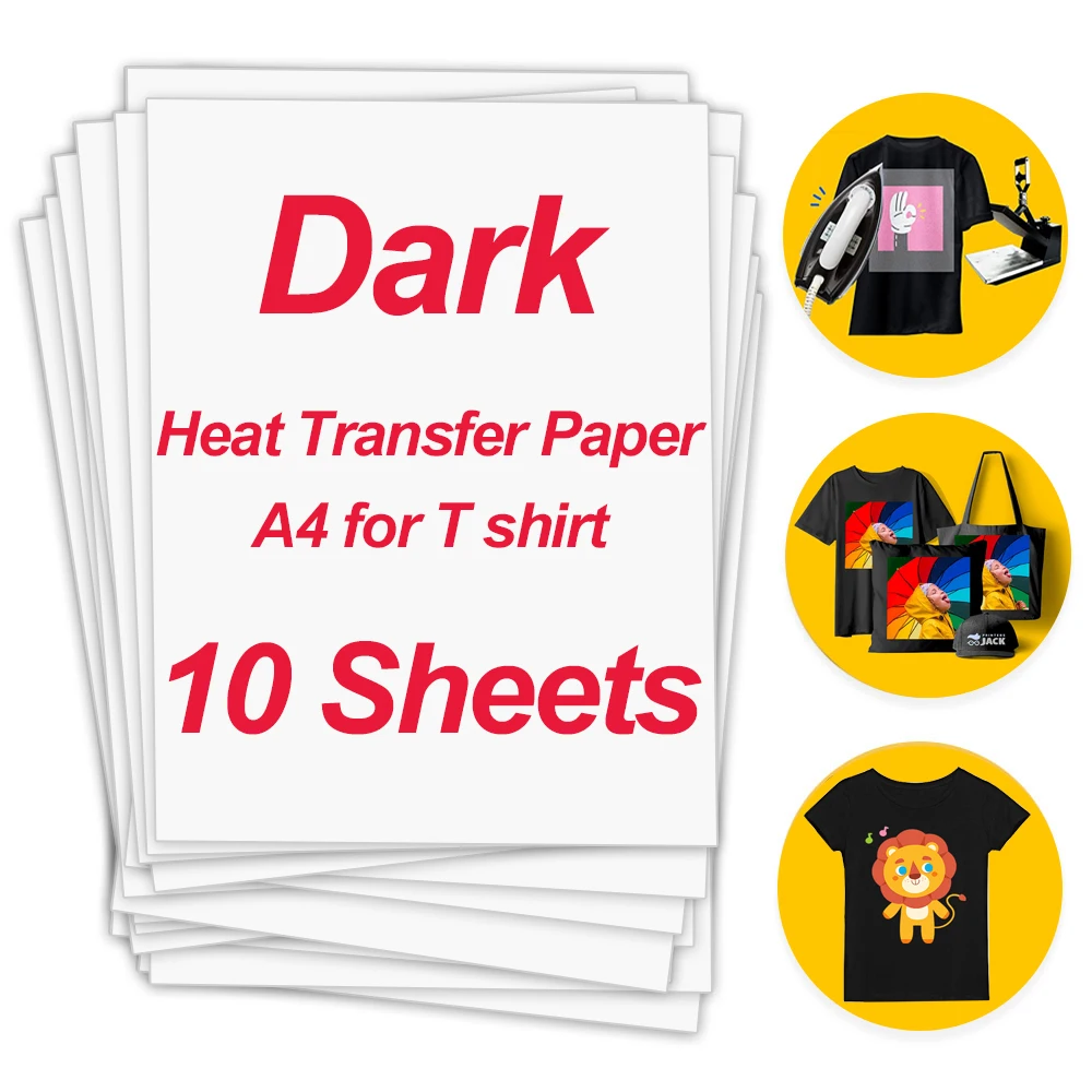 10 blätter A4 Wärme Transfer Papier für Dunkle Baumwolle Stoff T Shirt Kleidung Tasche DIY Druck Foto Papier arbeit für inkjet Drucker