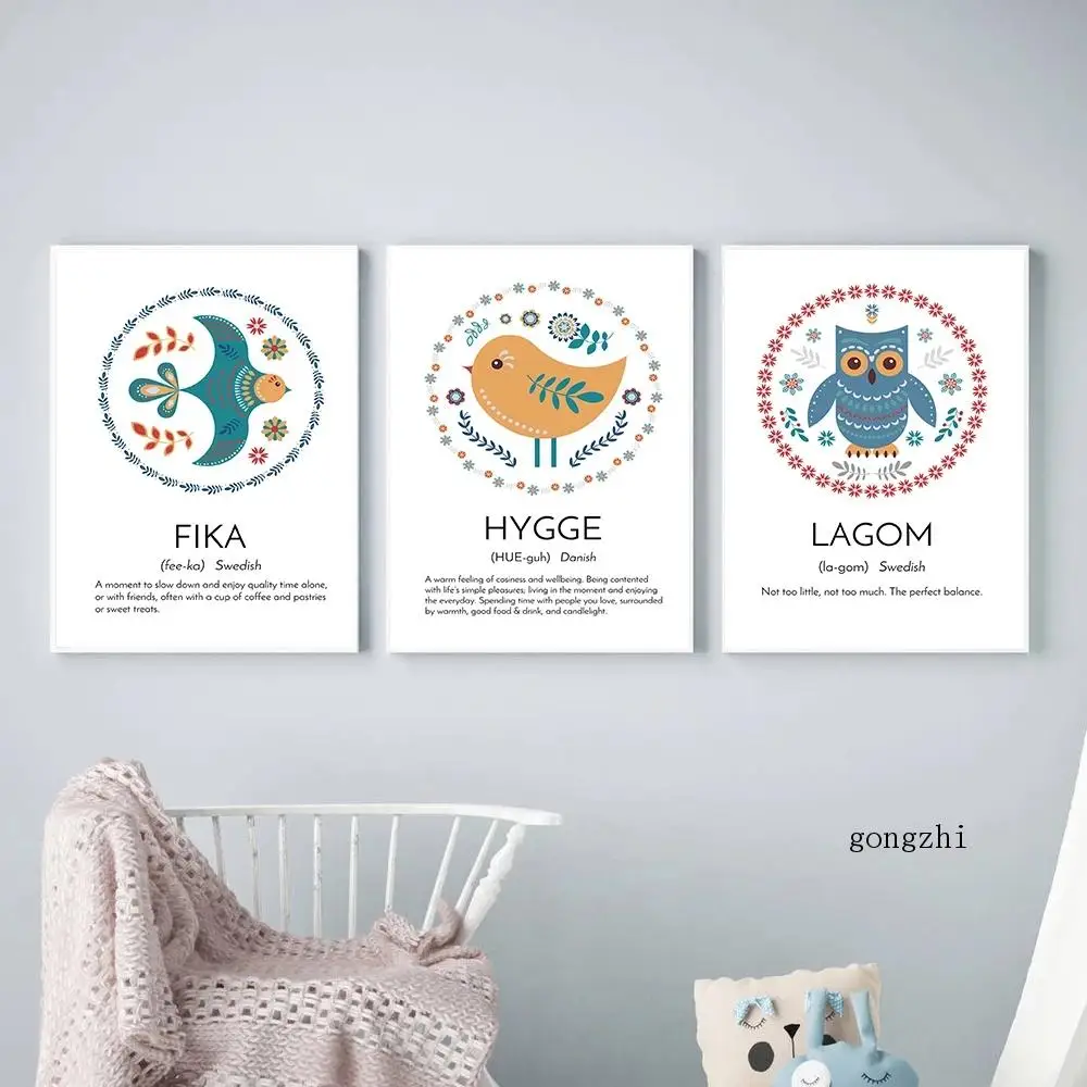 Мультфильм Fika Hygge Lagom определение плакат шведский датский картина с цитатой