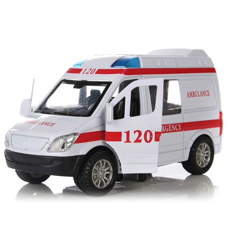 

Белая машинка скорой помощи, игрушки 1/32, литые под давлением модели автомобиля светильник том и звуком, подарок для детей