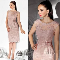 dusty rose mother of the bride dresses short sleeve knee lenght wedding party guest mother gown lace beads evening gowns