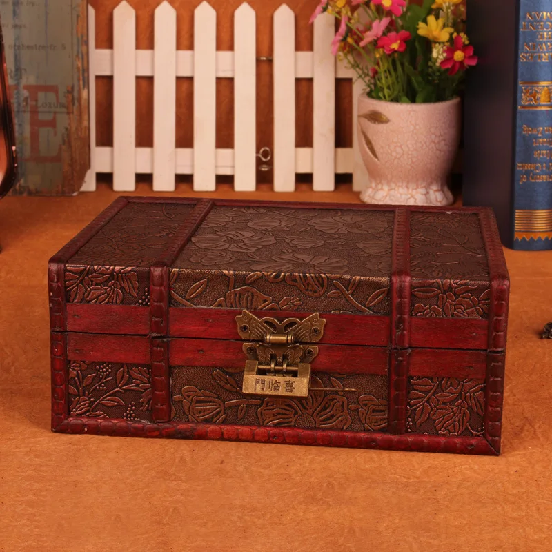 Vintage Lock Decorative Trinket Chest Jewelry Storage Box Handmade Classic Wooden Treasure Case Organizer |