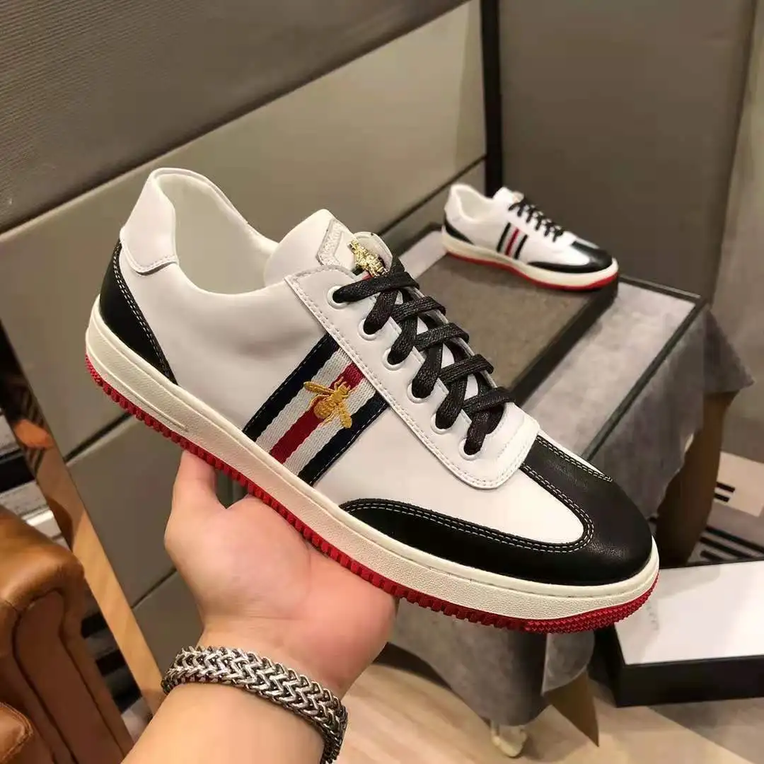 

New Fashion Men's Casual Shoes Korean All-Match Genuine Leather Striped Embroidery Breathable Fashion Sports Shoes For Male