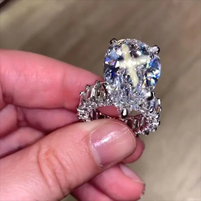 Винтажная Капля воды 8ct Sona cz Кольцо из стерлингового серебра 925 пробы обручальные