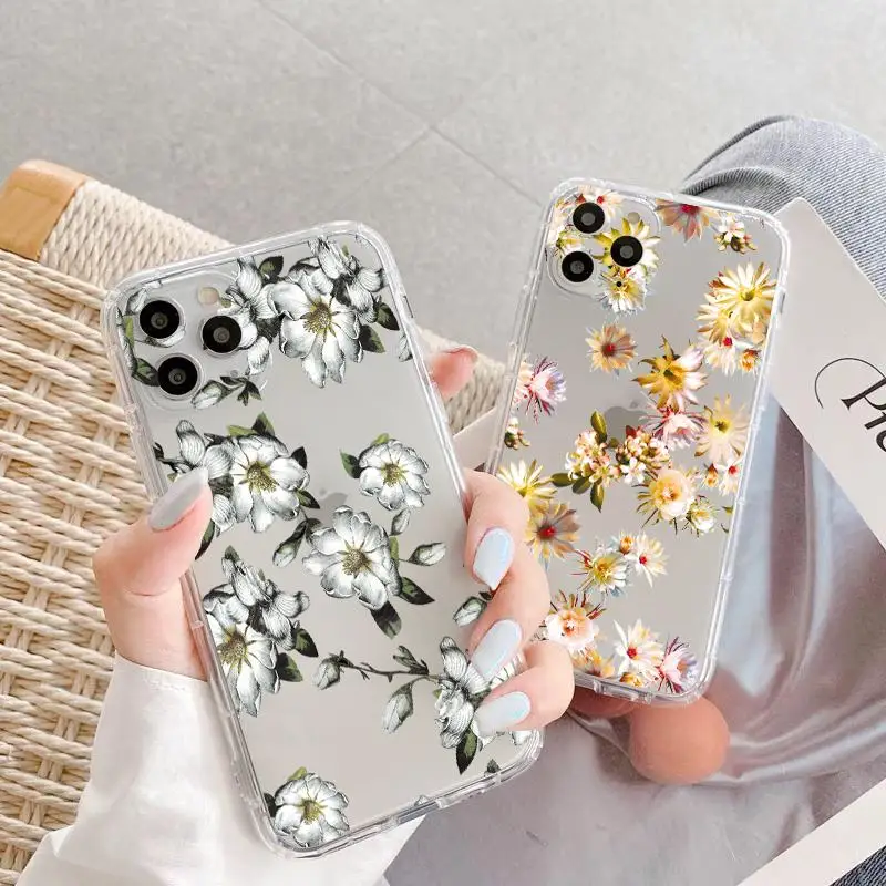 

Flower Clear Phone Case for iphone 7 8 Plus SE 2020 for iphone 11 12 13 Pro Max X XR XS MAX Florals Back Transparent Cover Funda