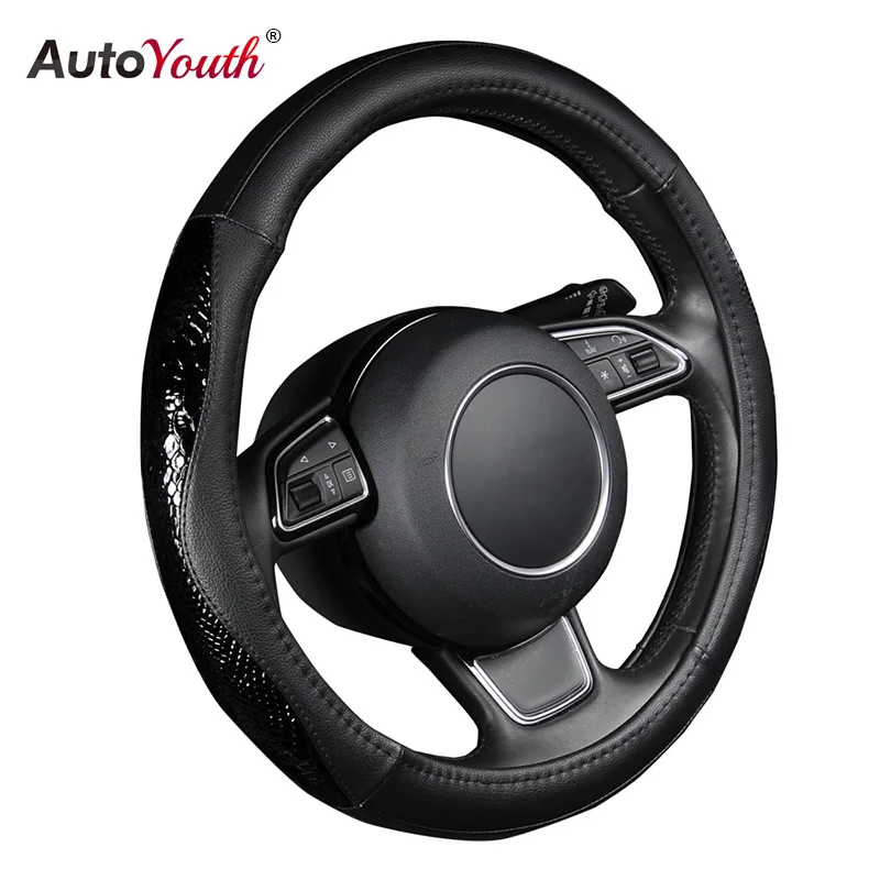 AUTOYOUTH PU кожаный чехол на руль черный Личи узор с модной змеиной кожей Размер M