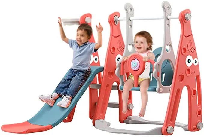 

3-in-1 children's slide multifunctional amusement toy with basketball stand swing children's indoor slide