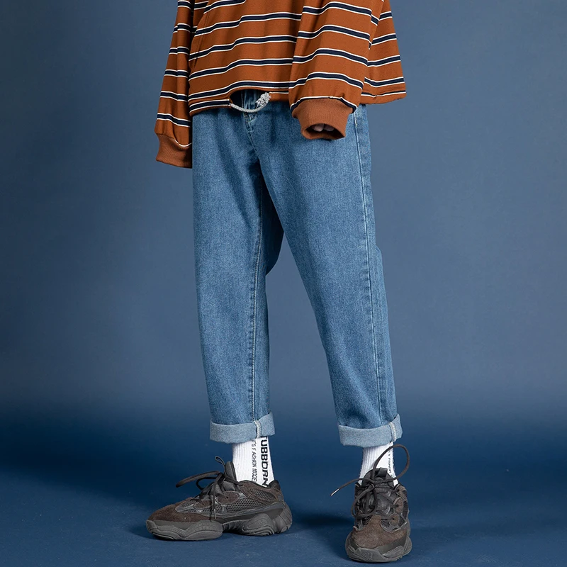 Мужские прямые джинсы на молнии черные в Корейском стиле модель 2021 года|Мужские