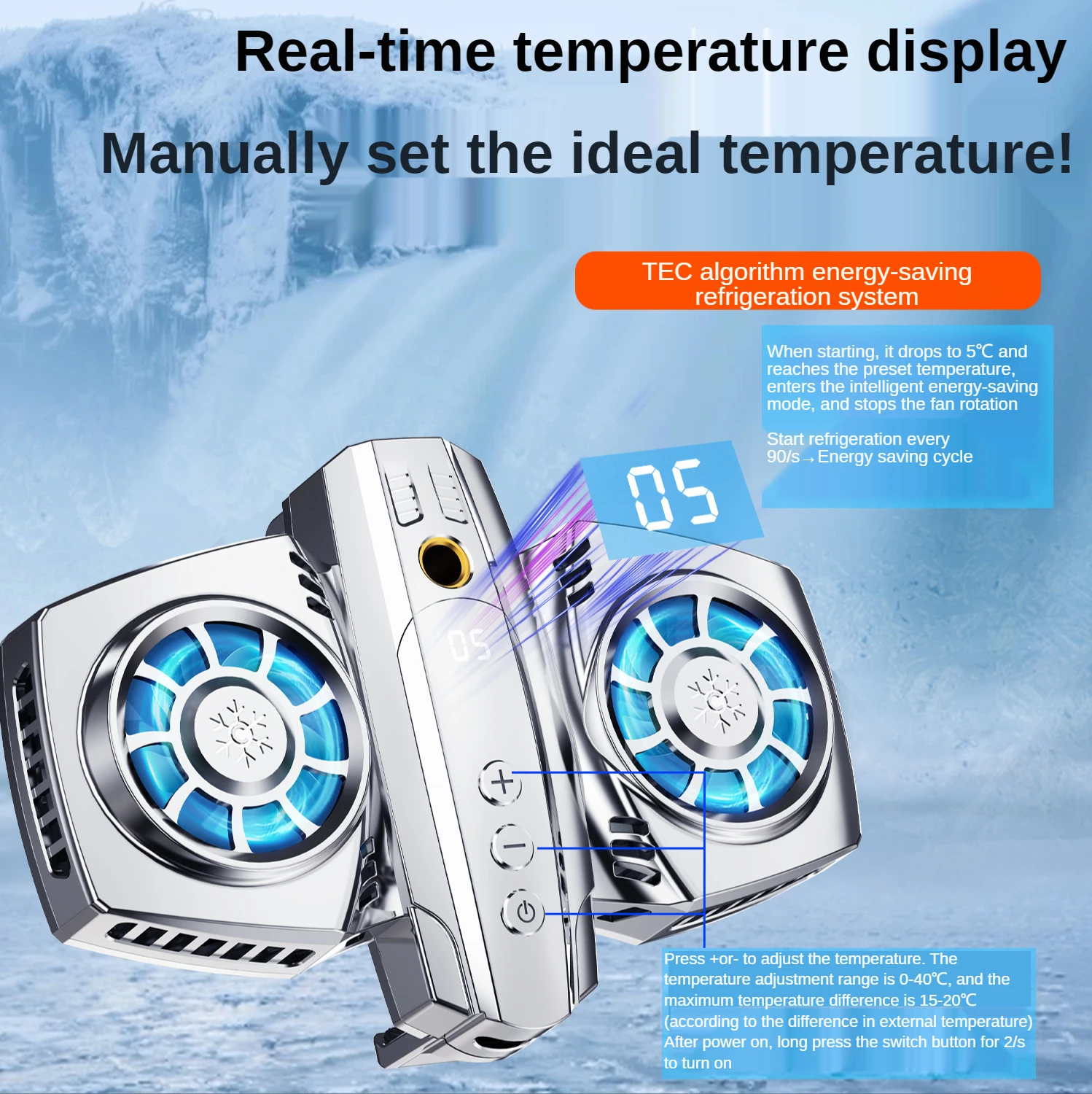 

Двойной вентилятор с контролем температуры, цифровой дисплей, полупроводниковый радиатор для смартфона, охлаждающий вентилятор, бесшумный...