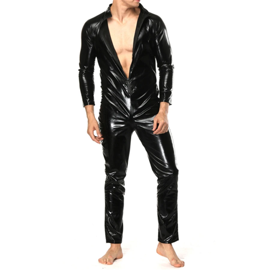 Комбинезон мужской из искусственной кожи и латекса сексуальное эротическое