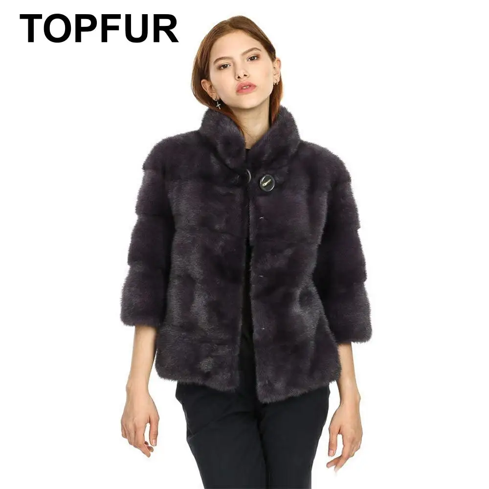 Женская короткая шуба из натурального меха норки с полурукавами и воротником