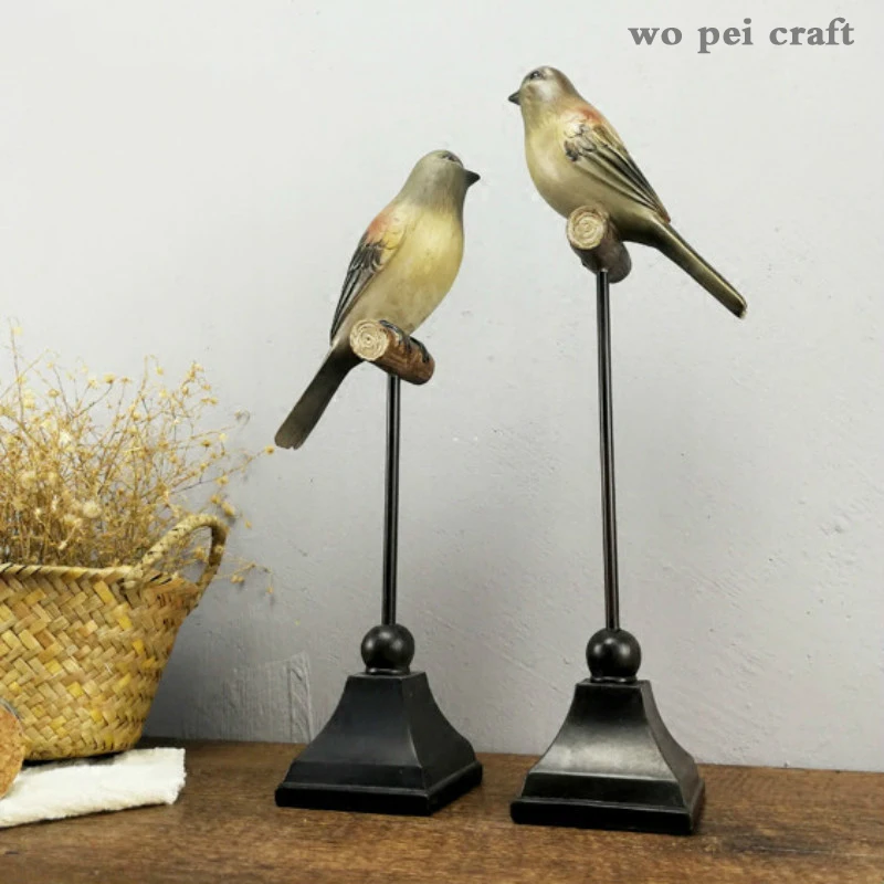 

Simulation Bird Resin Animal Ornaments with Base Desk Decoration Living Room Furnishings American Vintage Home Decor Accessories