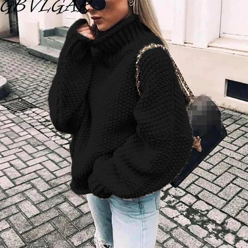 

Women Long Sleeve Pullovers Casual Orange Sweaters Warm Casual Sweater Turtleneck Winter Knitted Sweater Loose Female Jumpers