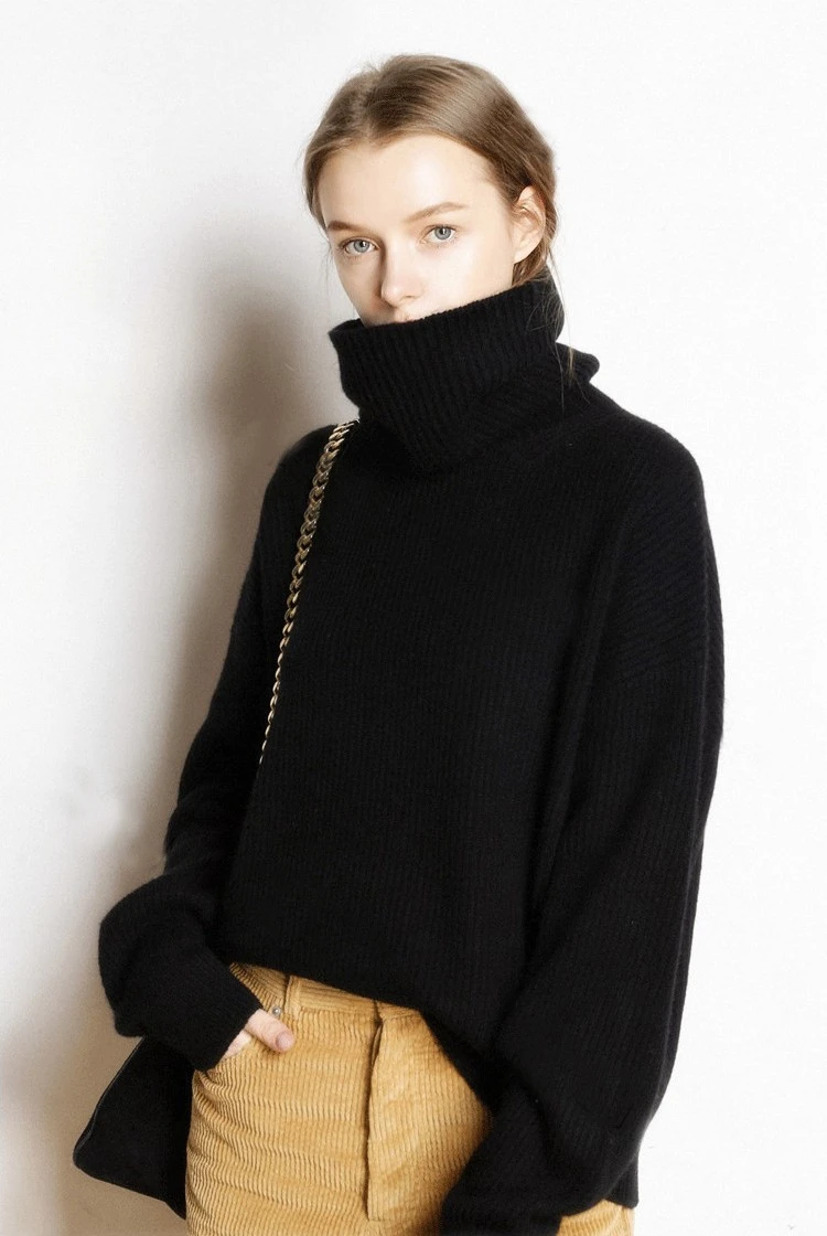 

2021 Fashion Turtleneck Sweater Women Thickened Pullover Ladies Sweater Solid Color Loose Lool Sweater Winter