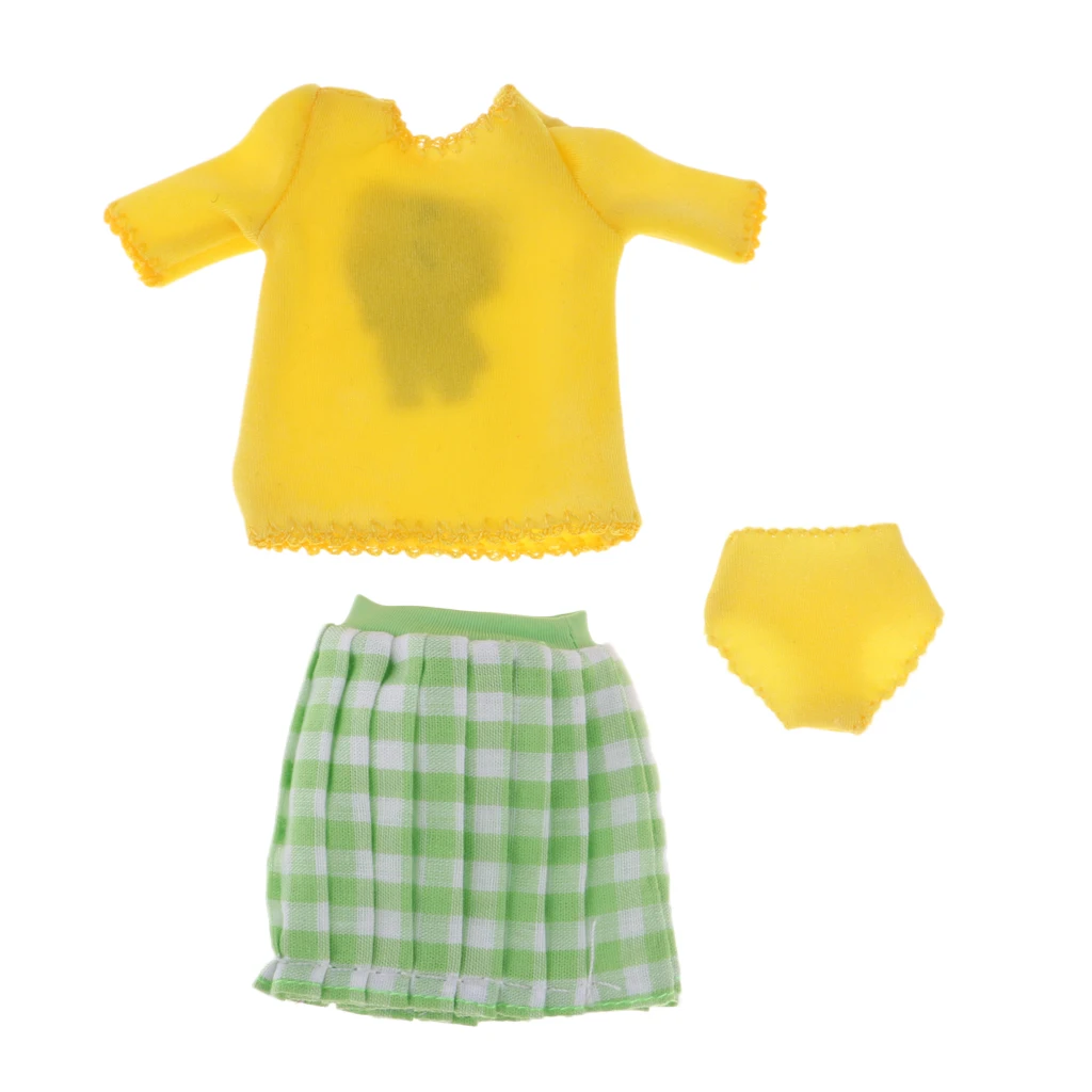 Милая футболка с мультяшным принтом и мини-юбка в клетку для 12-дюймовой модели |