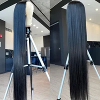 silky straight lace front wig 100 human hair for women 40 long 13x4 lace front wig pre plucked middle parting 180 glueless