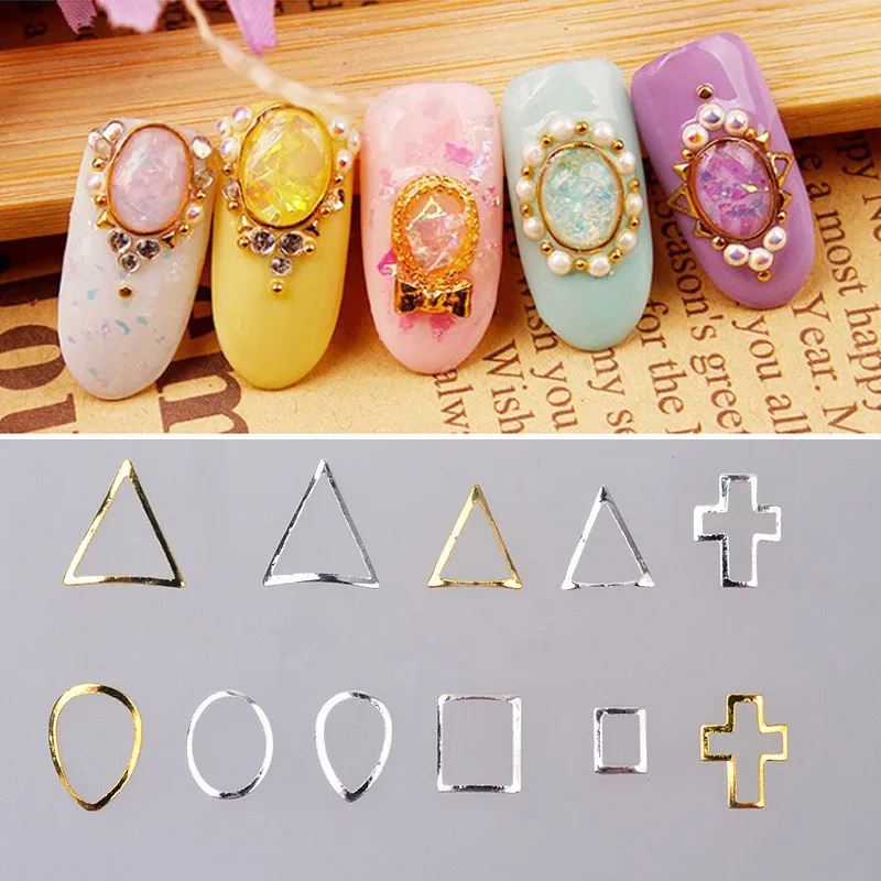 Gold Silver Gold Silver Gold Nail Rivets With Hollow  Decorated Geometrical Shape Accessories Manicure Nail Art for DIY#S-J109