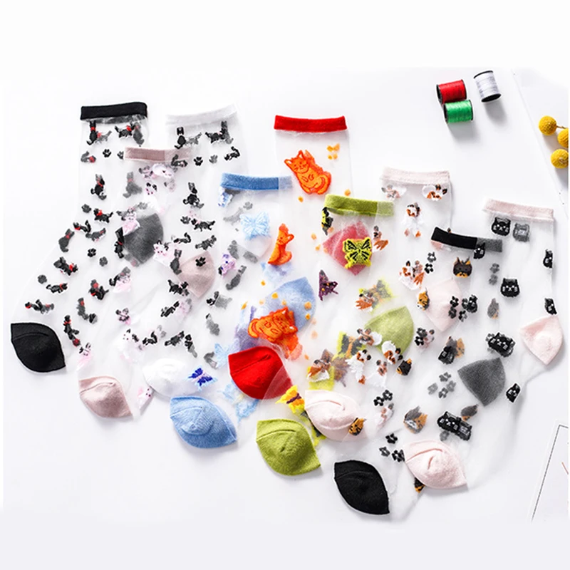 

1 Pair Breathable Ultra Thin Socks Summer Women Transparent Lace Silk Crystal Rose Flower Girls Elastic Short Socks Female Socks