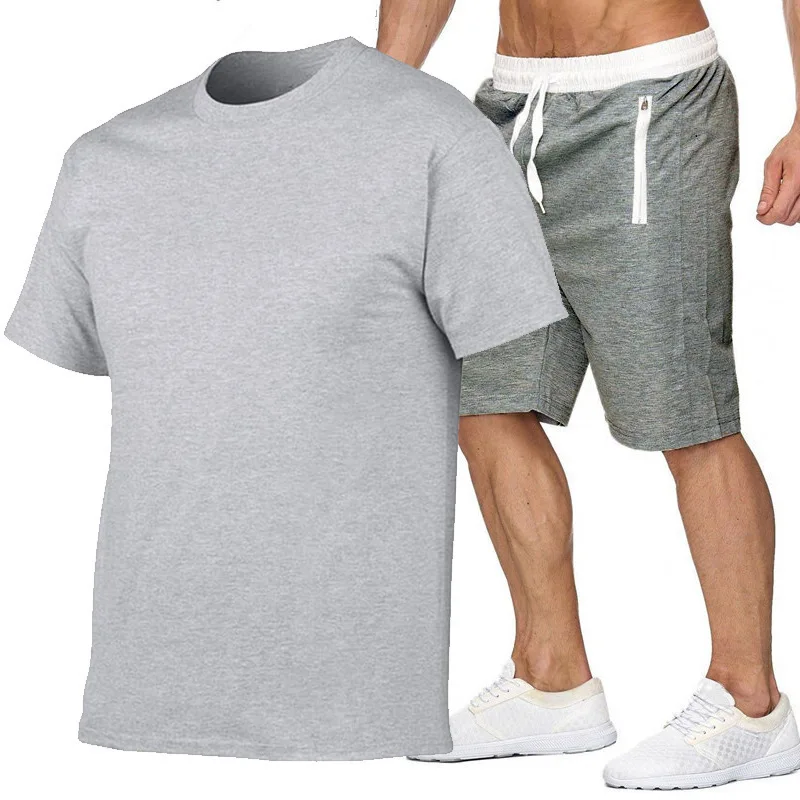 

2021 beliebte neue Baumwolle Herren T-Shirt + Sportshorts Anzug Sommer hochwertige Baumwolle T-Shirt Sport Laufanzug