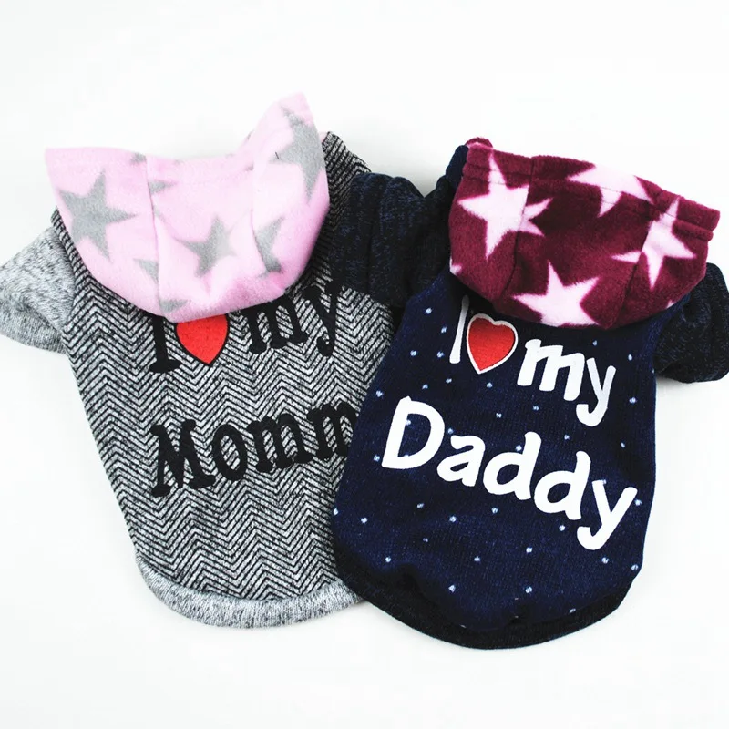 Одежда для собак I Love Daddy/Mommy толстовка с капюшоном щенков утепленное хлопковое