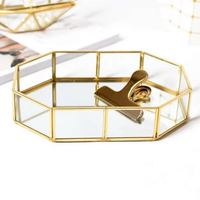 Поднос для хранения макияжа Винтажный Золотой многоугольник органайзер