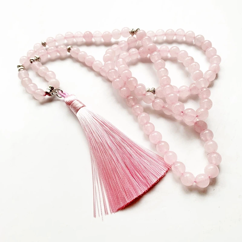 Браслет из натурального розового кварца 8 мм бусины для буддийской молитвы 108