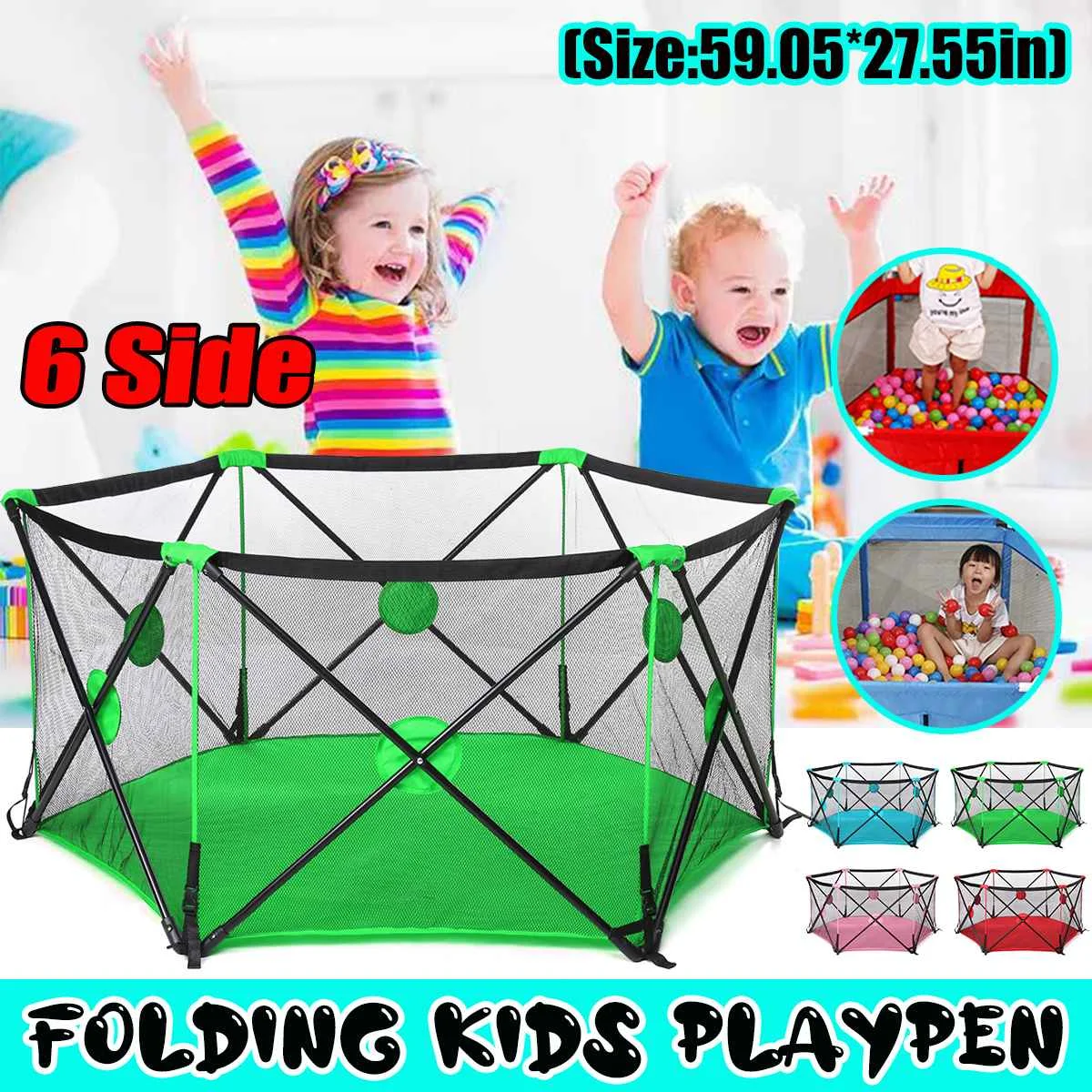 

150x70cm 6 Side Baby Playpen Fence Foldable Pipe Toddler Indoor Safe Play Pool Child Protection 4 Colors