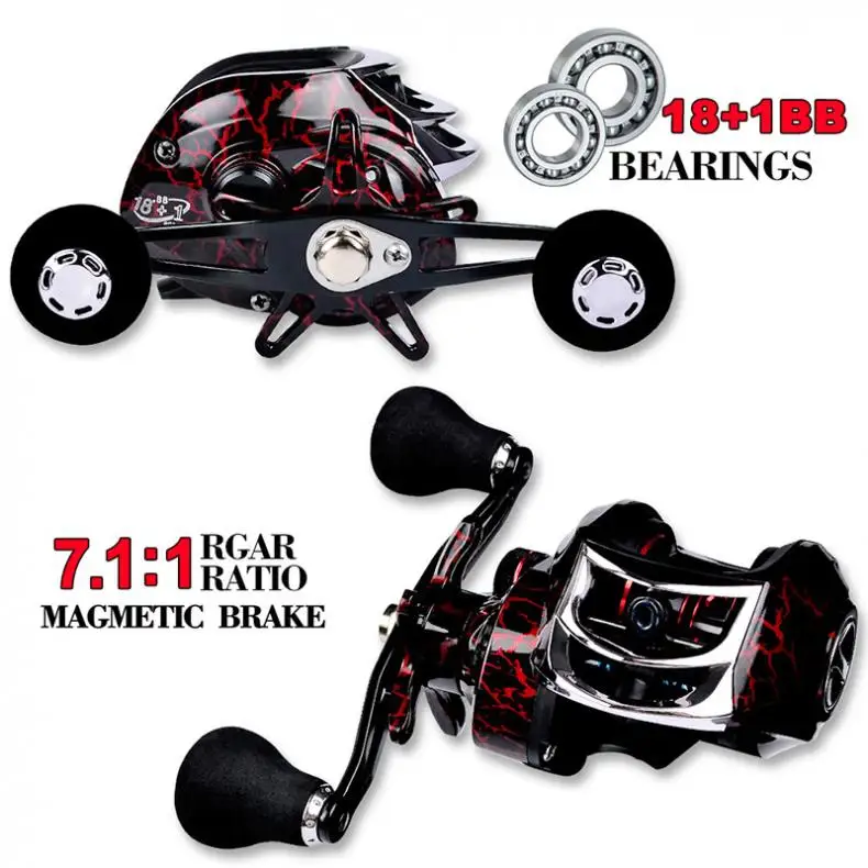 

Fishing Baitcasting Reel 18+1BB 10kg/22LB Max Drag Force Speed Ratio 7.1:1 Magnetic Metal Casting Fishing Reel