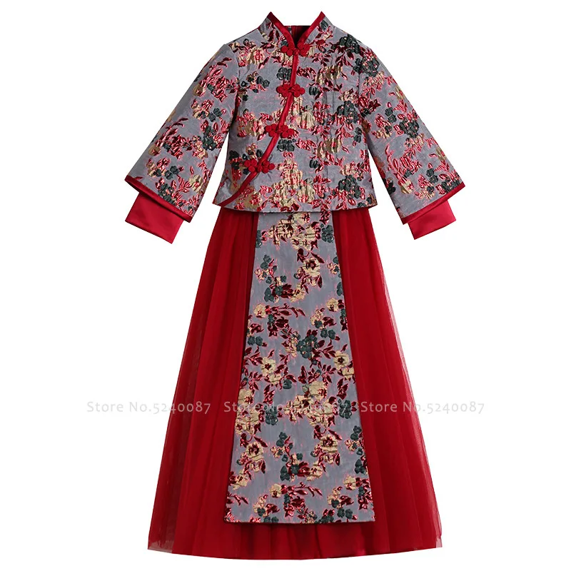 Cheongsam Tang костюм для девочек принцесса вечернее платье Qipao Детский новогодний