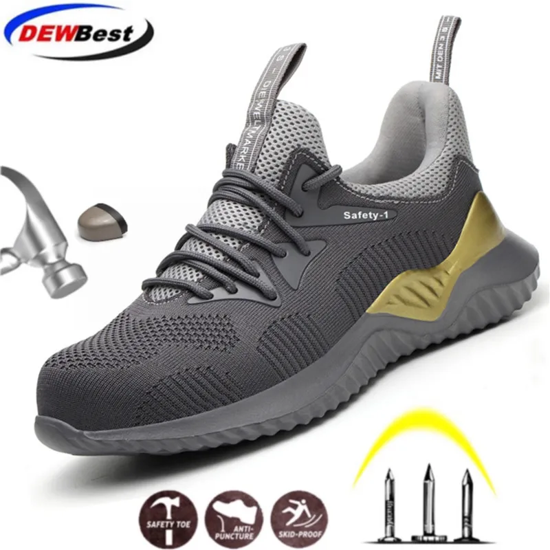 

DEWBEST Steel Toe Cap Fashion Lightweight Breathable Work Shoes Men Industrial & Construction Work Safety Boot Walking Sneakers