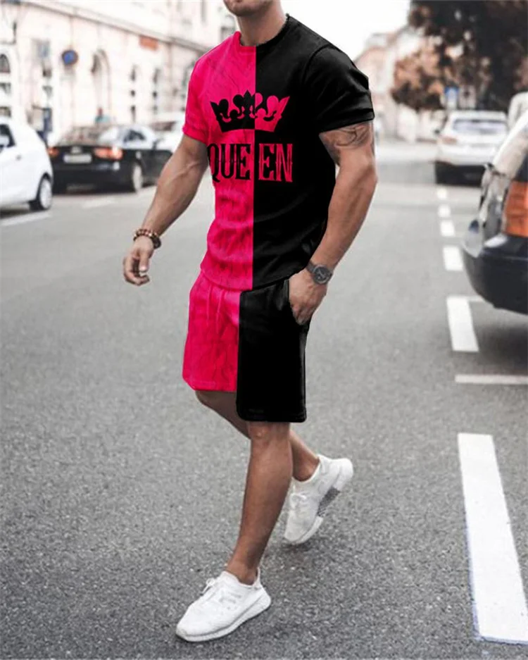 

Mannen Sport Pak T-shirt + Shorts Workout Kleding 2 Stuk Set Van Vlam 3D Effen Kleur Afdrukken Korte mouwen Sportkleding