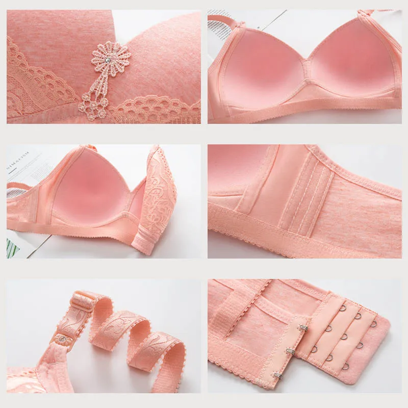 

Seamless Intimates Bra Sexy Female Underwear Flower Pattern Pure Color 1Pcs Large Size Lace Women Brassiere Lingerie