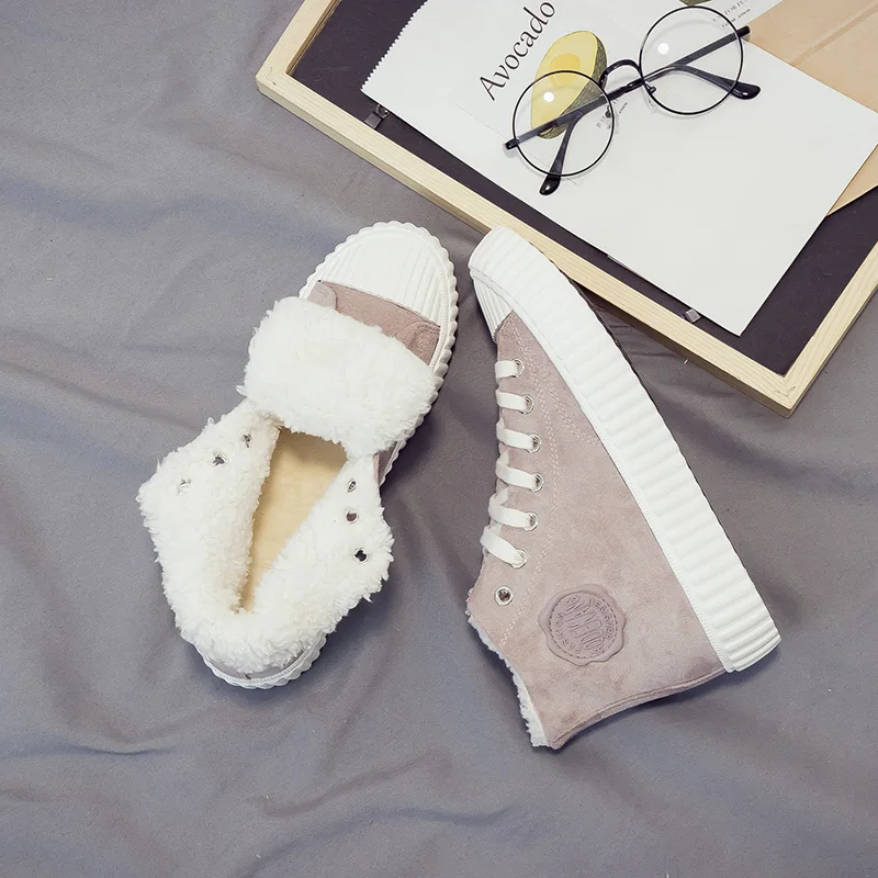 Женские зимние кроссовки теплая Вулканизированная подошва плюшевые