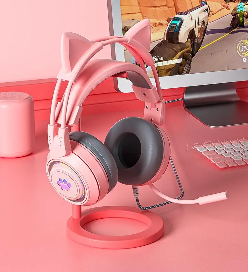

G25 Cute Cat Ear Luminous Wired Headset Noise canceling High-definition Microphone Stereo Ergonomic Gaming Computer Earphone