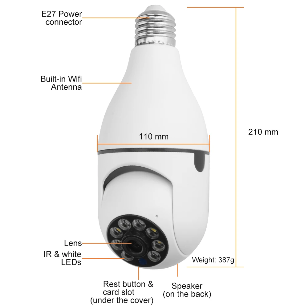 1080p 360 rotate auto tracking panoramic camera light bulb wireless wifi ptz ip cam remote viewing security e27 bulb interface free global shipping