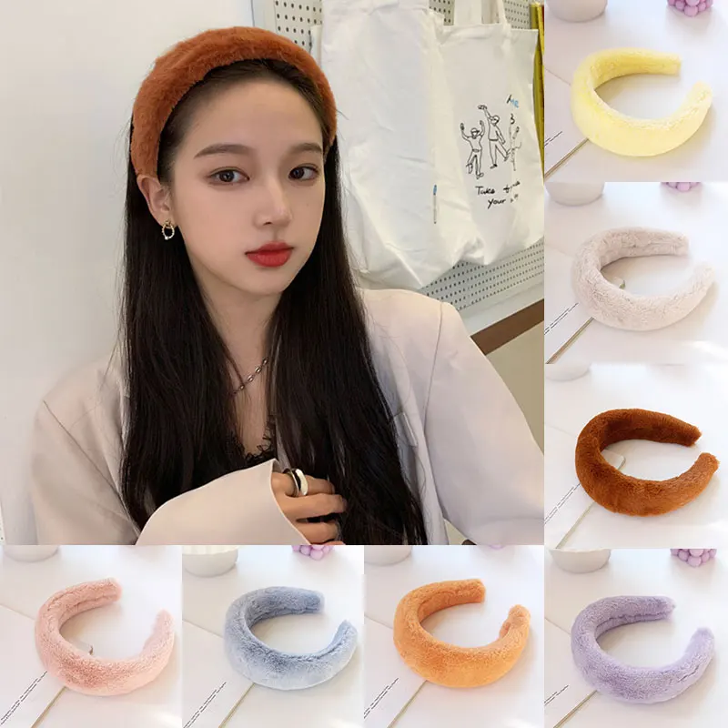 

Warm Wide Fluffy Headbands Hair Accessories For Women Girls Faux Fur Plush Headband Retro Headwear Winter Thick Furry Hairband