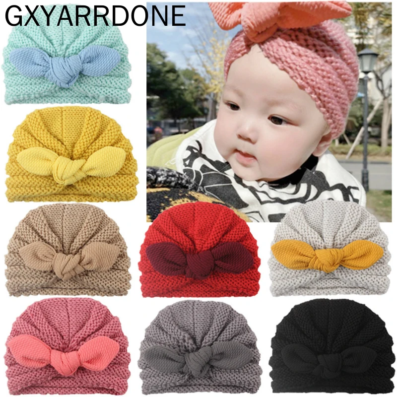 Новинка 2020 года Вязаная шапка для малышей Зимняя девочек с кроличьими ушками
