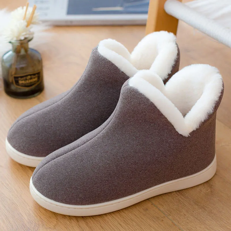 

Plain Color Fur Boots Home Men's Autumn Shoes Man Ankle Boot Slipper Waterproof Indoor Shoes Booties Male Elderly Warm Boots Men